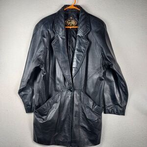 Vintage G-III Black Leather Coat Womens Medium Long Oversized Jacket
